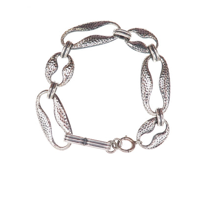 925 Sterling Silver Antique Art Deco Hammered Panel Link Bracelet 7.25"