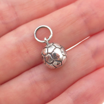 925 Sterling Silver Vintage Soccer Ball Oxidized 3D Charm Pendant