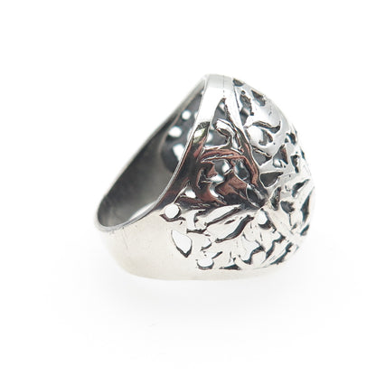 925 Sterling Silver Vintage Modernist Flower Dome Oxidized Ring Size 5.75