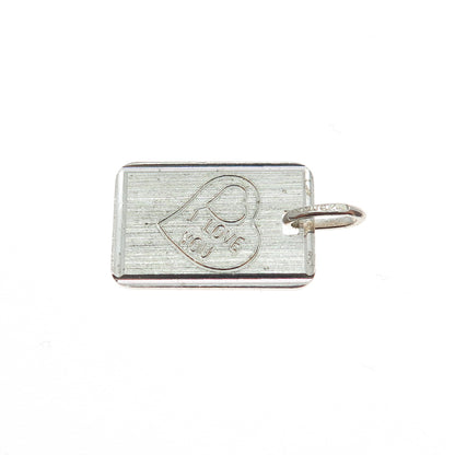 925 Sterling Silver Vintage Italy Engraved I Love You Tag Charm Pendant