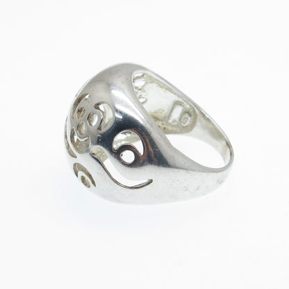 925 Sterling Silver Vintage Flower Dome Ring Size 7.5