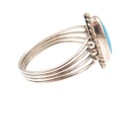 925 Sterling Silver Vintage Real Turquoise Oxidized Ring Size 8.25