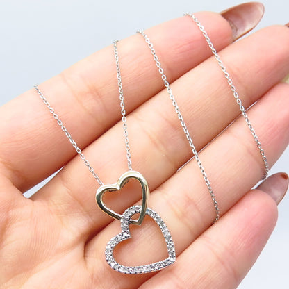 925 Sterling Silver /14K Italy Sun White Diamond Heart Rolo Chain Necklace 17"
