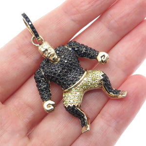 925 Sterling Silver Gold Plated Real Round-Cut Spinel & C Z Black Hulk Pendant