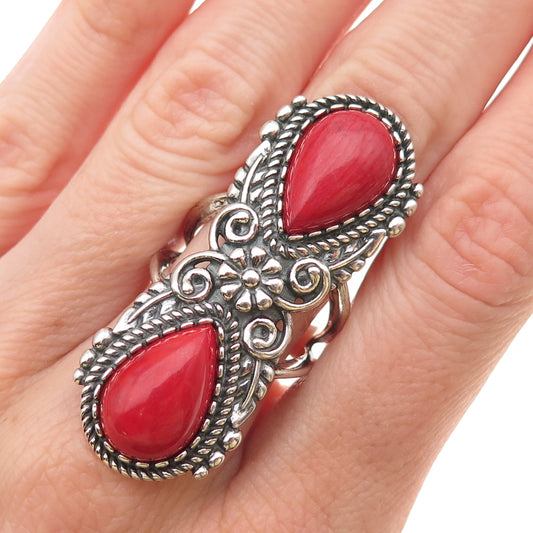 Carolyn Pollack & American West 925 Sterling Vintage Coral Floral Ring Size 7.25