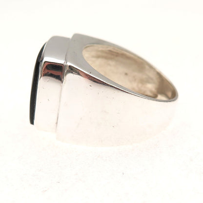 925 Sterling Silver Vintage Real Black Onyx Modernist Ring Size 10