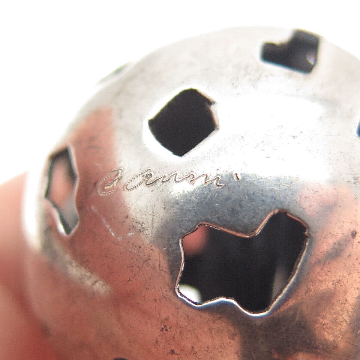 CARME 925 Sterling Silver Vintage Modernist Hollow Ball Bead Slide Pendant