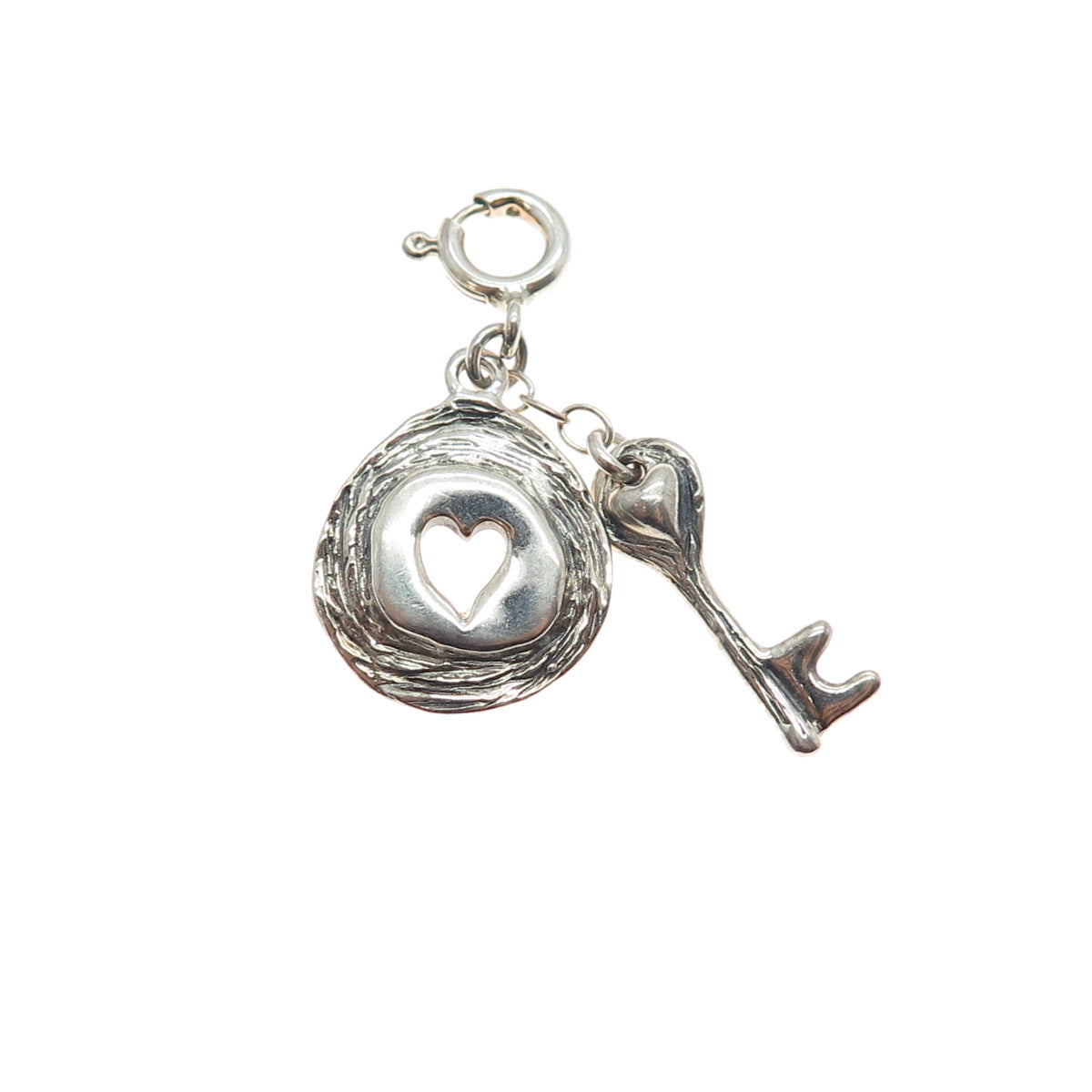 HAGIT GORALI 925 Sterling Silver Vintage Israel Heart & Key Charm Pendant