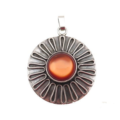 925 Sterling Silver Vintage Modernist Floral Oxidized Charm Pendant