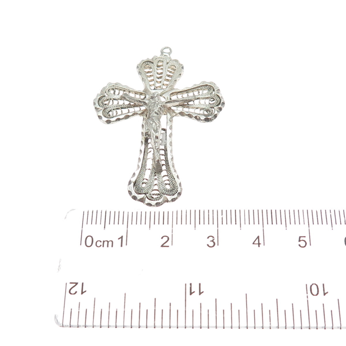 925 Sterling Silver Antique Art Deco Crucifix Cross Filigree Religious Pendant