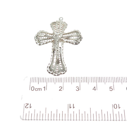 925 Sterling Silver Antique Art Deco Crucifix Cross Filigree Religious Pendant