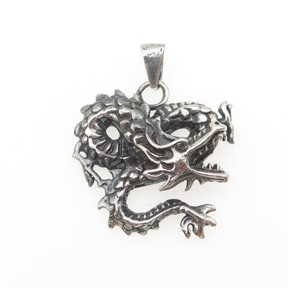 925 Sterling Silver Vintage Royal Dragon Oxidized Charm Pendant
