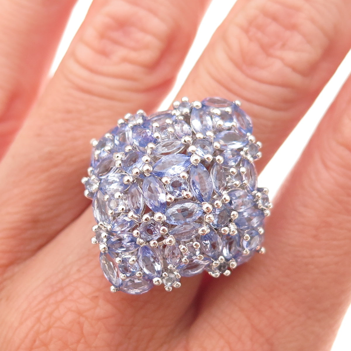Chuck Clemency 925 Sterling Silver Real Tanzanite Cluster Ring Size 8.25