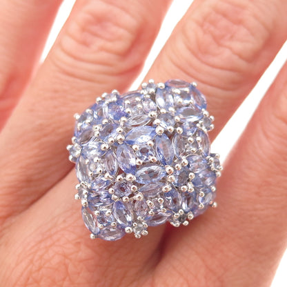 Chuck Clemency 925 Sterling Silver Real Tanzanite Cluster Ring Size 8.25
