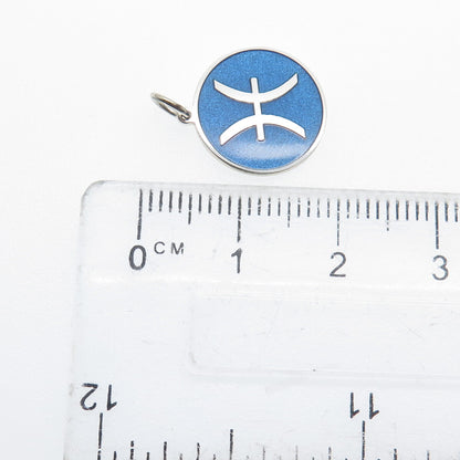 925 Sterling Silver Blue Enamel Pisces Zodiac Sign Minimalist Charm Pendant