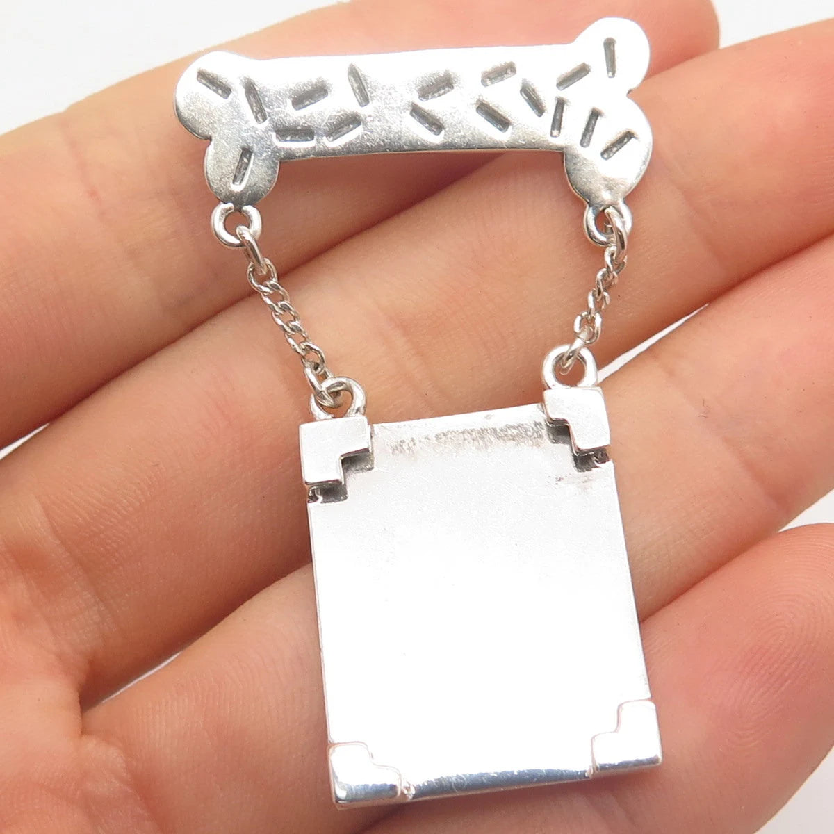925 Sterling Silver Vintage ANN Dog's Bone Picture Frame Pin Brooch