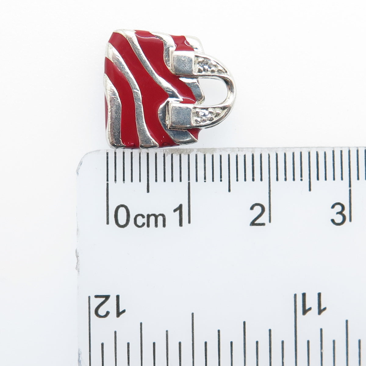 ROSS SIMONS 925 Sterling Silver Enamel & C Z Ladies Purse Minimalist Pendant