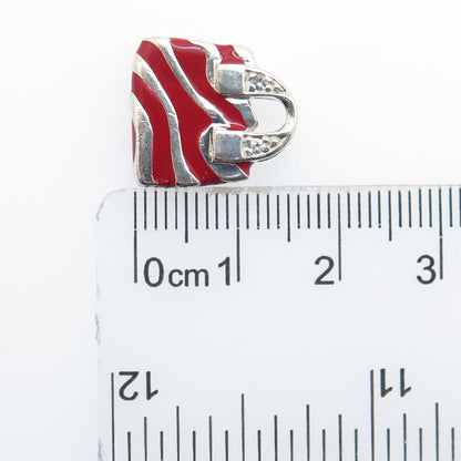 ROSS SIMONS 925 Sterling Silver Enamel & C Z Ladies Purse Minimalist Pendant
