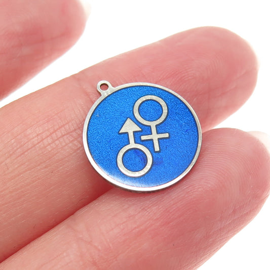 925 Sterling Silver Blue Enamel Gender Symbol Charm Pendant