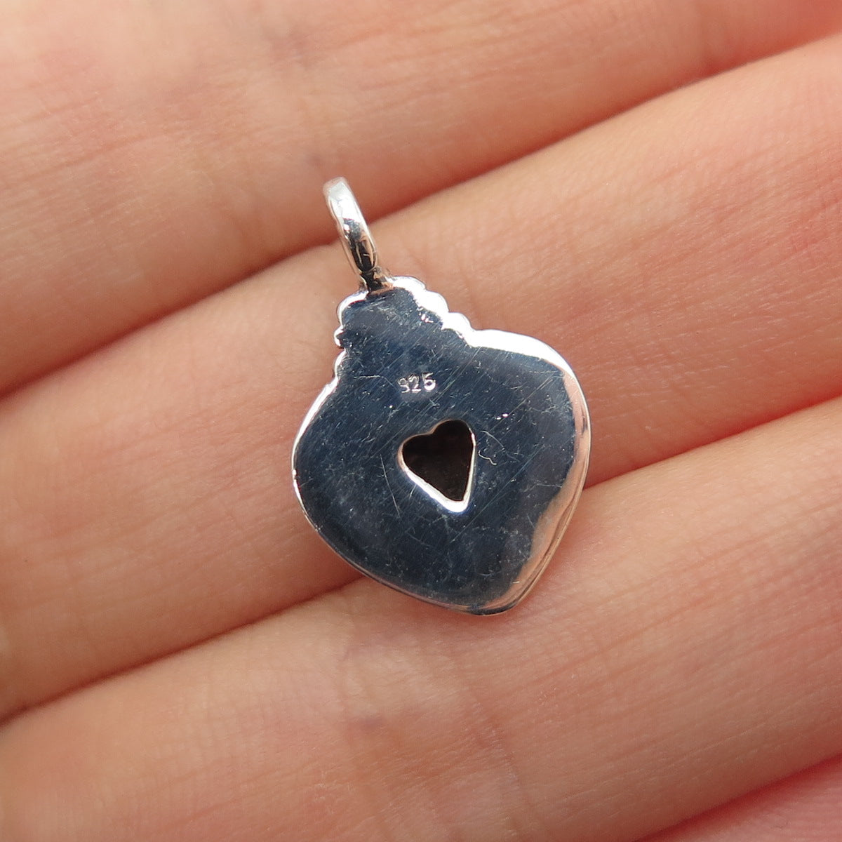 925 Sterling Silver Vintage Real Rhodochrosite Heart Mini Charm Pendant