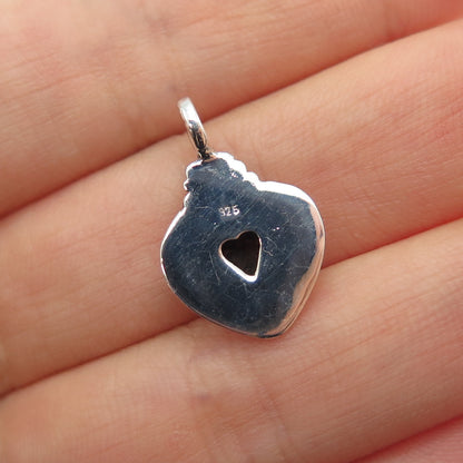 925 Sterling Silver Vintage Real Rhodochrosite Heart Mini Charm Pendant