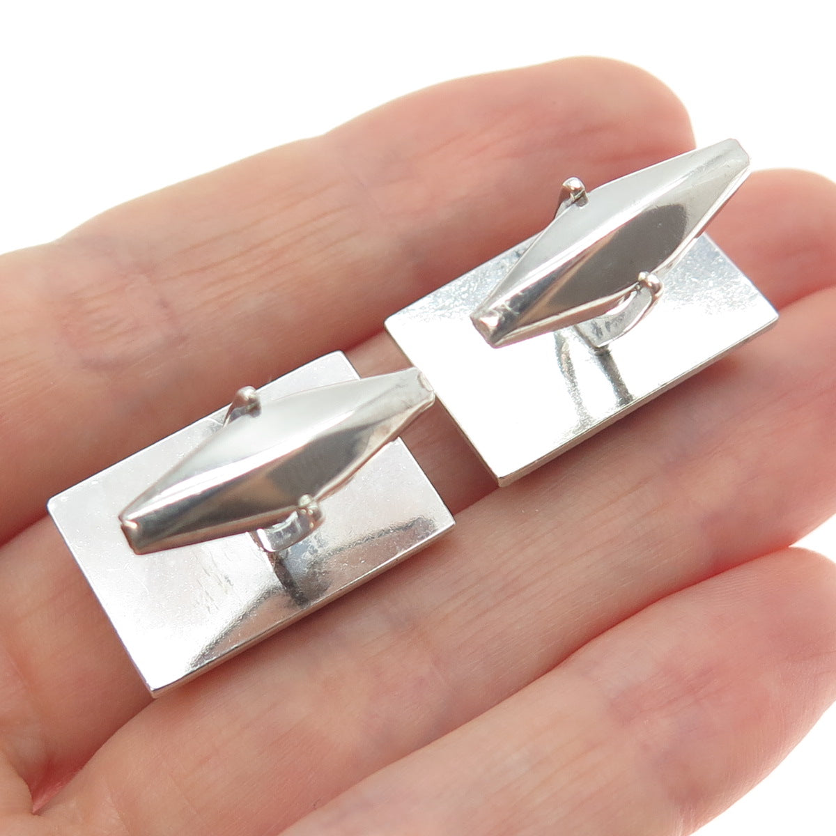 JUWEL 835 Silver Vintage Diamond-Cut Modernist Cufflinks