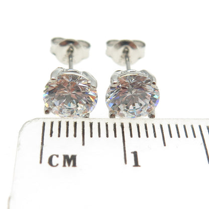 925 Sterling Silver Round-Cut C Z Stud Earrings