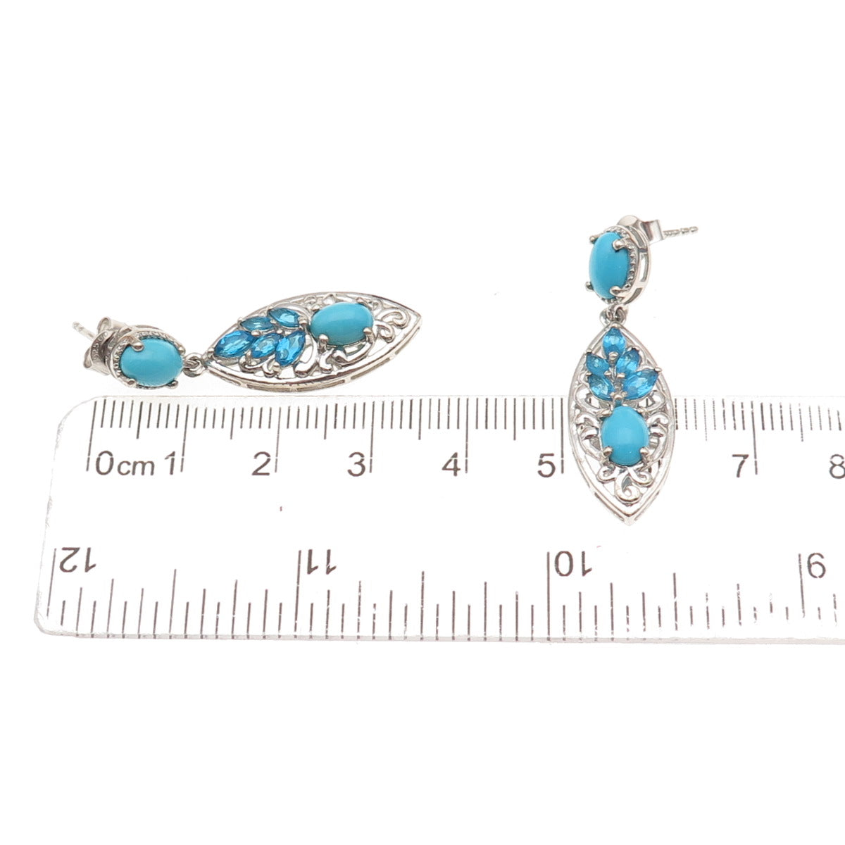 Chuck Clemency 925 Sterling Silver Real Turquoise & Apatite Dangle Earrings