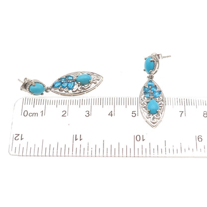 Chuck Clemency 925 Sterling Silver Real Turquoise & Apatite Dangle Earrings