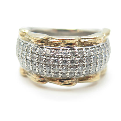 925 Sterling Silver 2-Tone Pave C Z Ring Size 7.25