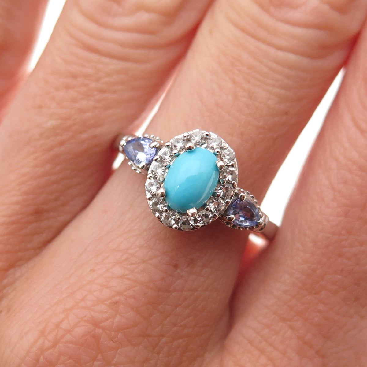 Chuck Clemency 925 Sterling Silver Real Turquoise Tanzanite Topaz Ring Size 8.25
