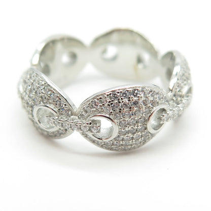 925 Sterling Silver Pave C Z Chain Band Ring Size 8.25