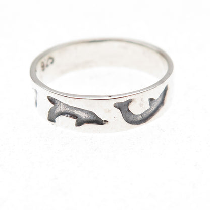 925 Sterling Silver Vintage Dolphin Oxidized Band Ring Size 6.75