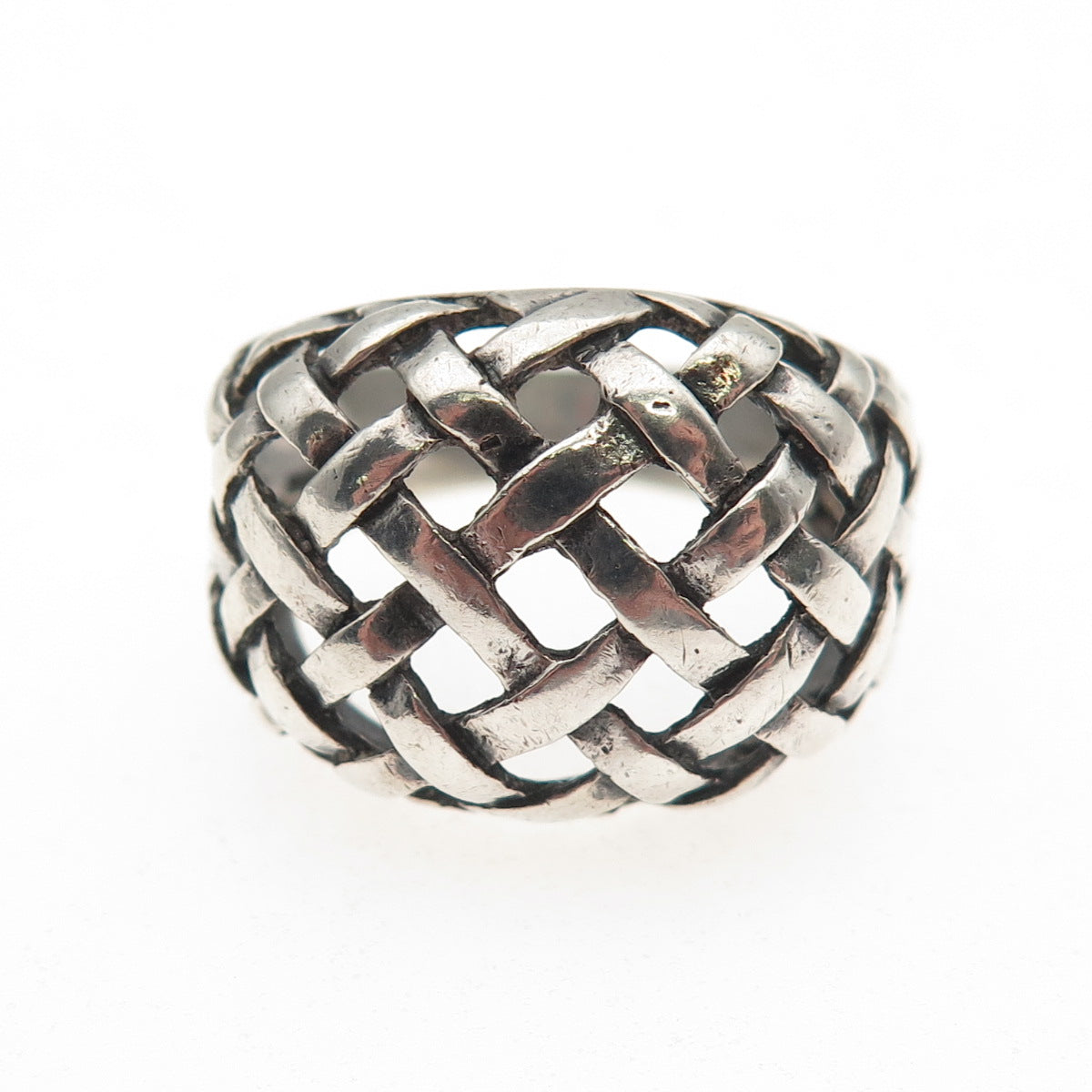 925 Sterling Silver Vintage Woven Dome Oxidized Ring Size 8