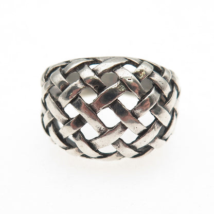 925 Sterling Silver Vintage Woven Dome Oxidized Ring Size 8