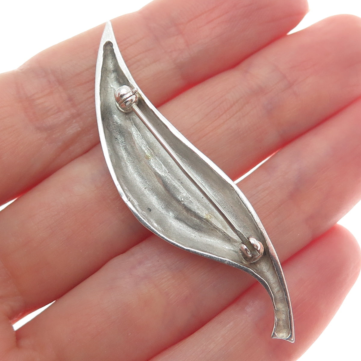 14K Yellow Gold & 925 Sterling Silver Vintage Modernist Petal Pin Brooch