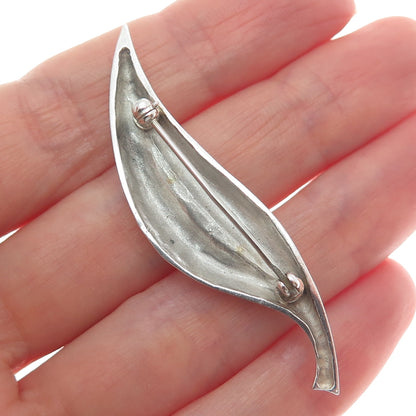 14K Yellow Gold & 925 Sterling Silver Vintage Modernist Petal Pin Brooch