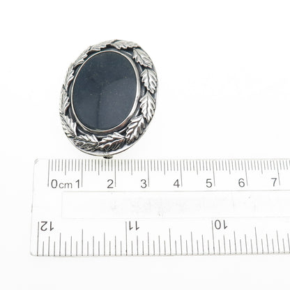 925 Sterling Silver Vintage Real Sodalite Floral Leaf Oxidized Pin Brooch