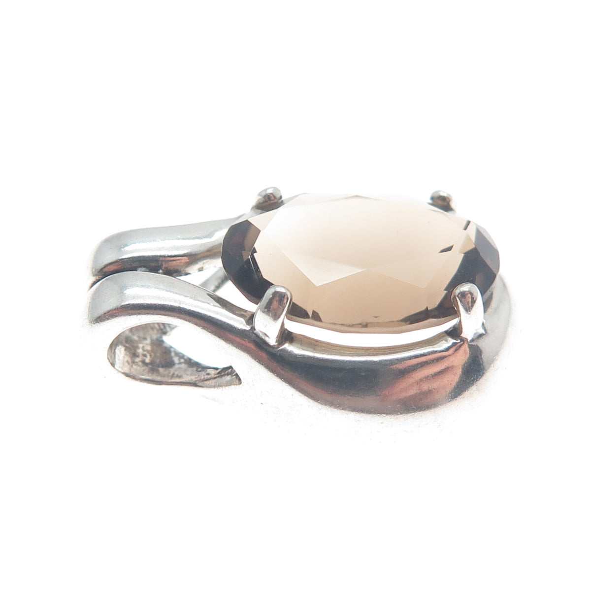 KABANA 925 Sterling Silver Vintage Real Oval-Cut Smoky Quartz Minimalist Pendant