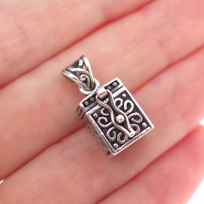 925 Sterling Silver Vintage Flower Cross Oxidized Minimalist Pill Box Pendant
