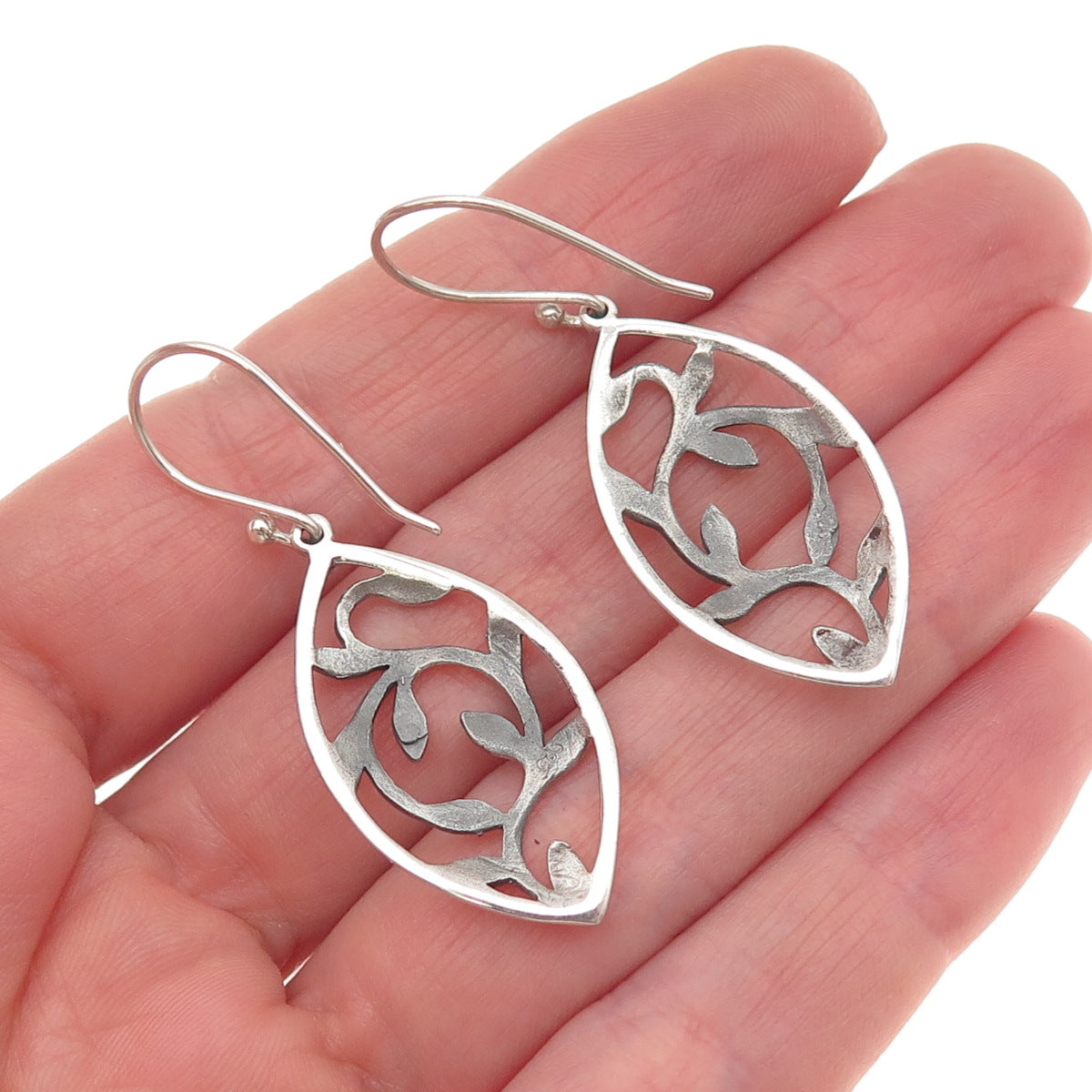 925 Sterling Silver Vintage Floral Dangle Earrings