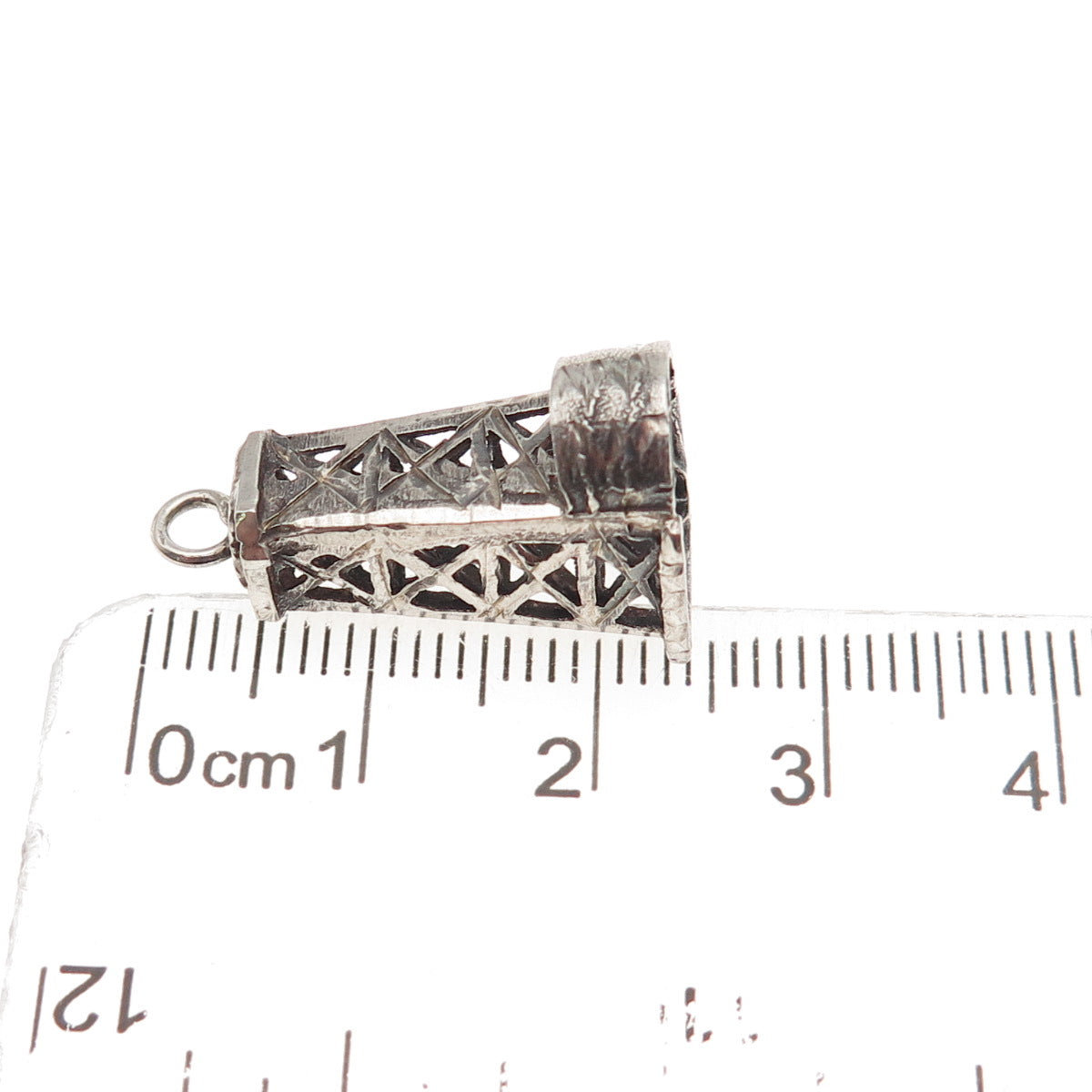 925 Sterling Silver Vintage Oil Derrick Oxidized 3D Charm Pendant