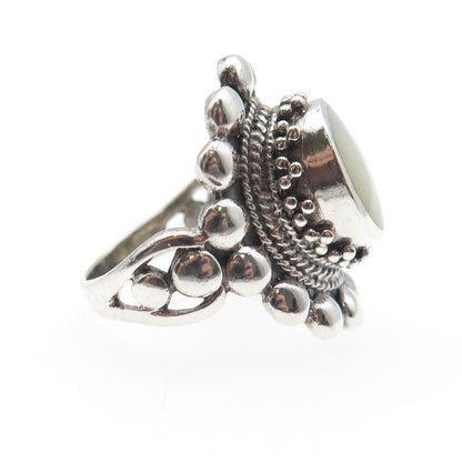 925 Sterling Silver Vintage Real MOP Beaded Oxidized Ring Size 8.5