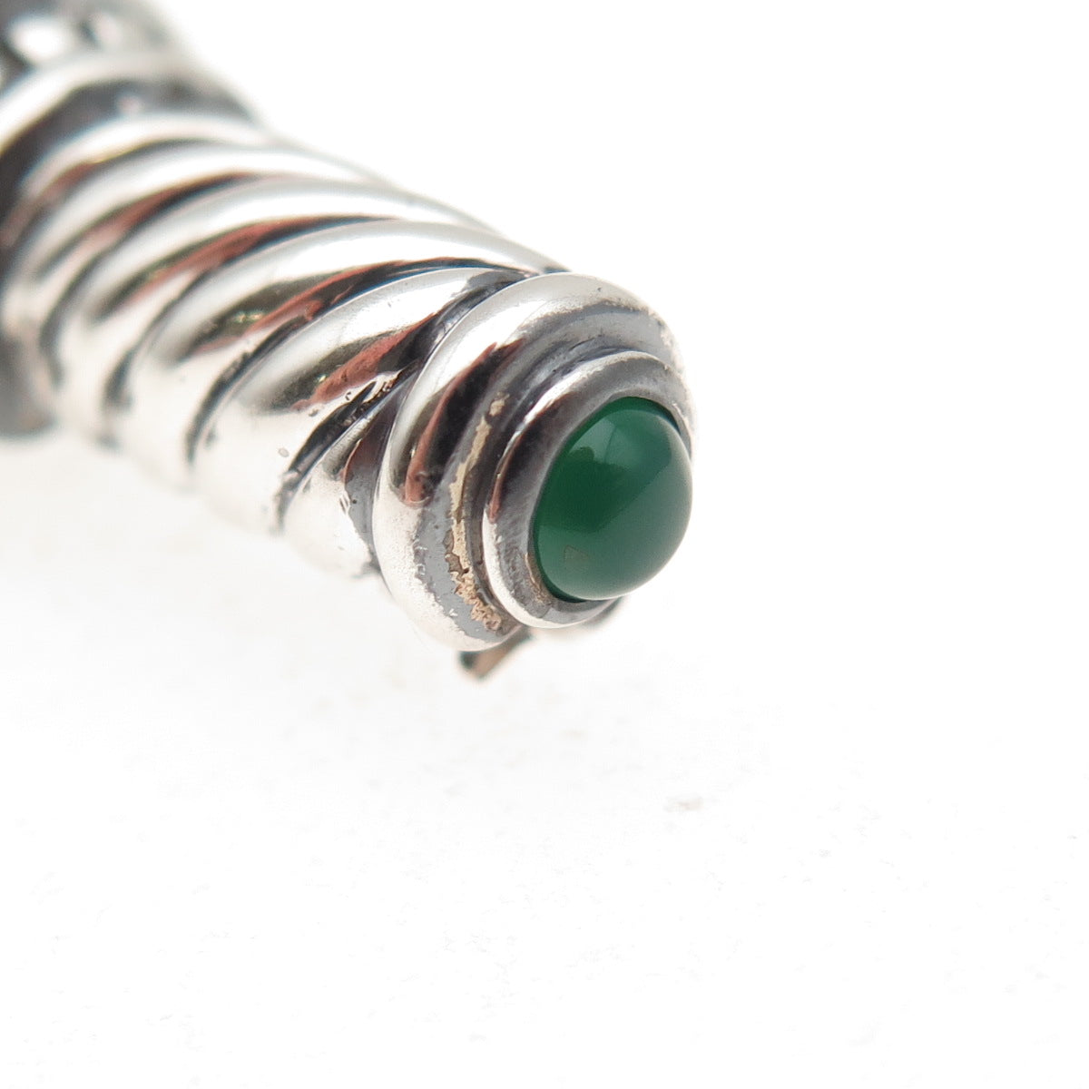 925 Sterling Silver Vintage Green Onyx Bar Charm Holder Pin Brooch