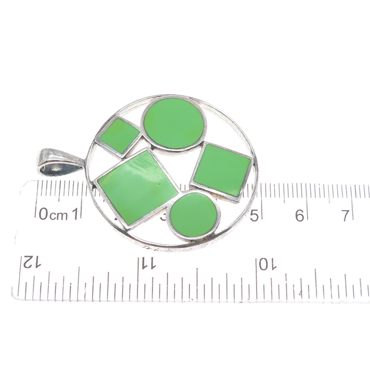 SX SALLY C 925 Sterling Silver Vintage Enamel Modernist Geometric Charm Pendant