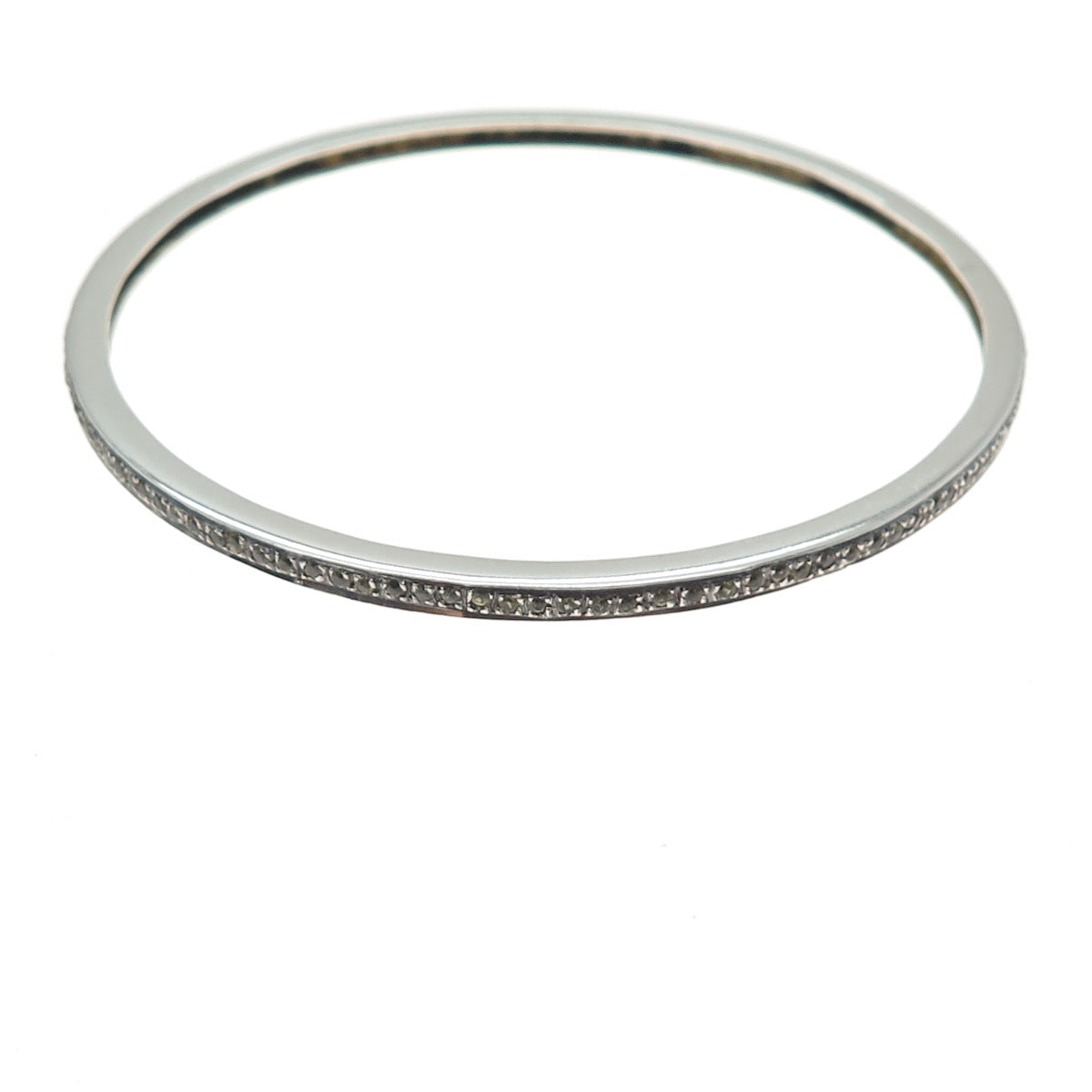 925 Sterling Silver Vintage Real Round-Cut Citrine Bangle Bracelet 8"