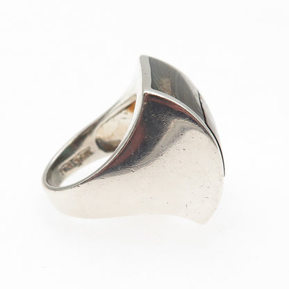 KEN CRAFTS 925 Sterling Silver Vintage Real Abalone Shell Modernist Ring Size 7