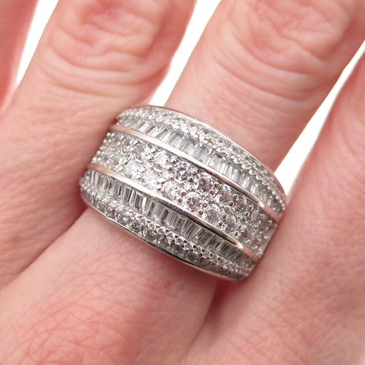 925 Sterling Silver Round & Tapered Baguette-Cut C Z Sparkle Ring Size 9.25