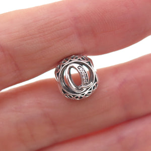 Pandora 925 Sterling Silver C Z Letter Q Slide Bead Charm
