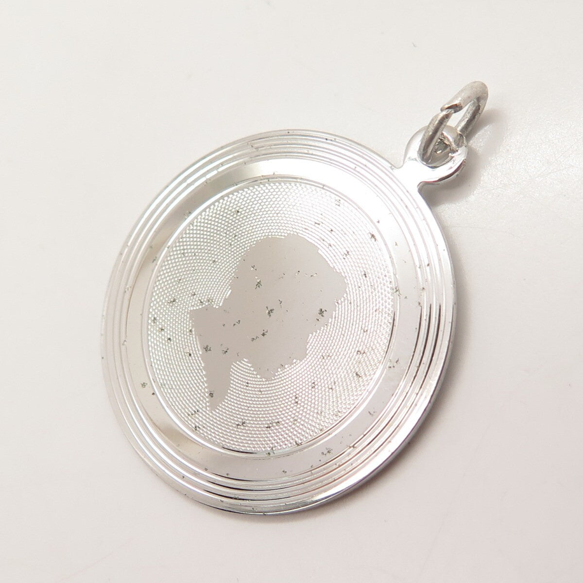 925 Sterling Silver Vintage Man Profile Round Pendant